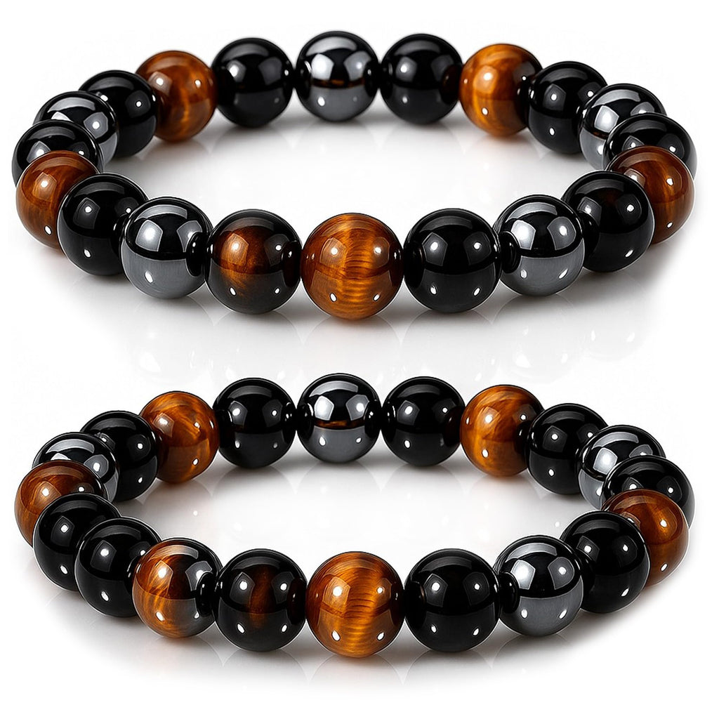 Black Obsidian Hematite Triple Protection Companion Bracelet Set