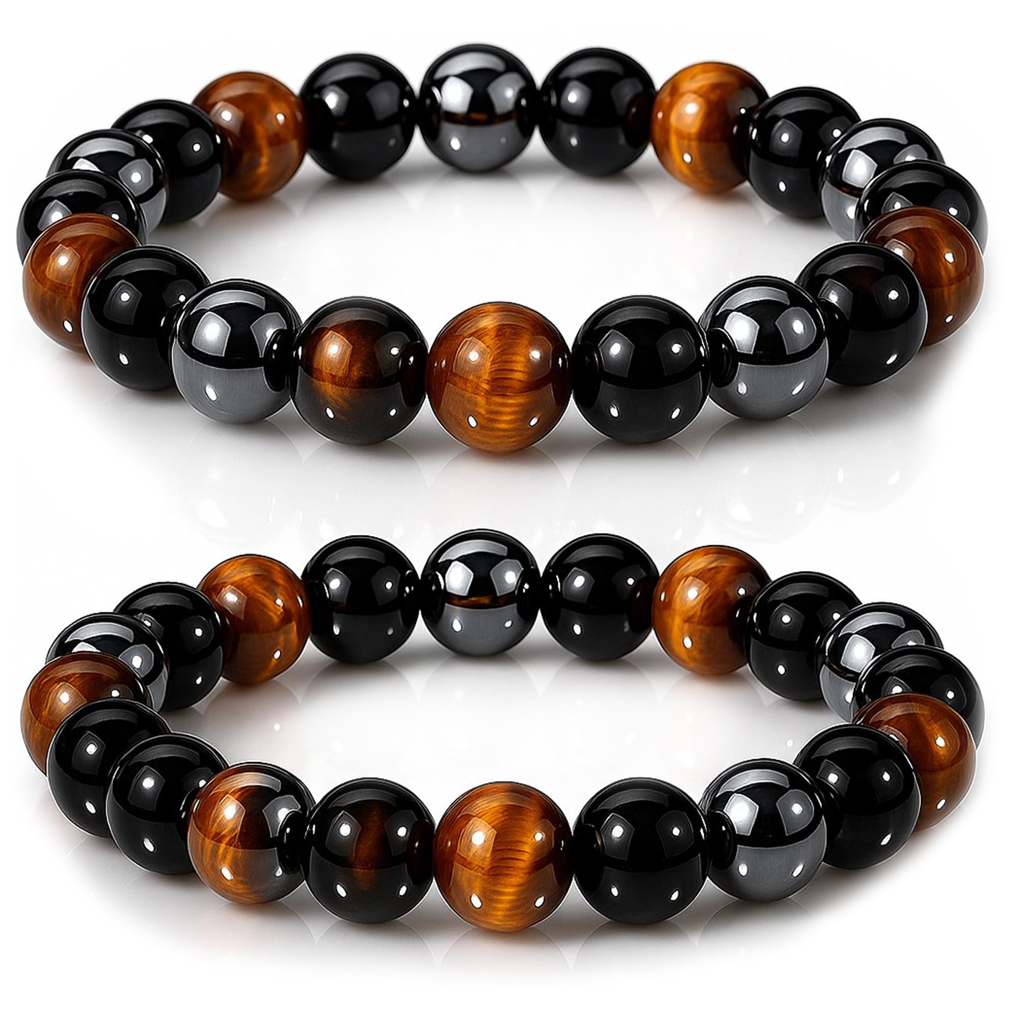 Black Obsidian Hematite Triple Protection Companion Bracelet Set